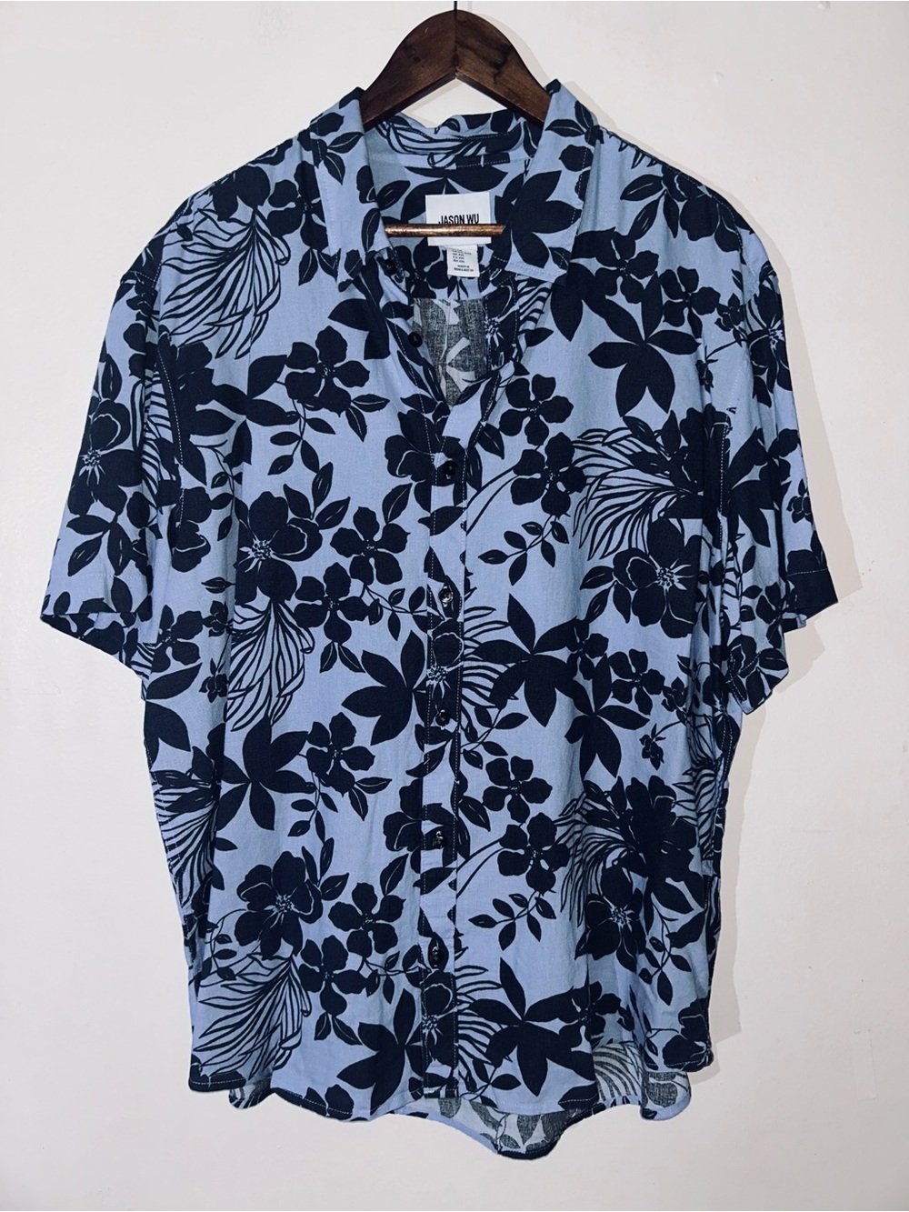 NWT Jason Wu Floral Short Sleeve Linen Blend Button Down Shirt Size XXL